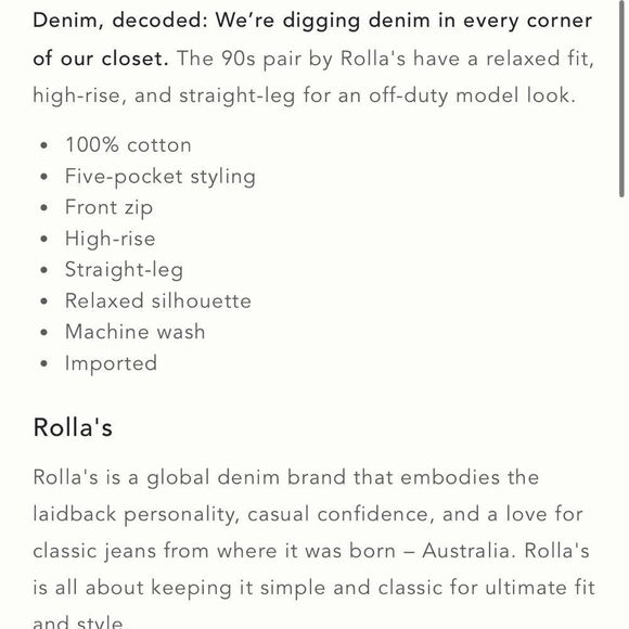 NWT Rolla's 90s Relaxed High-Rise Straight-Leg Jeans - Picture 4 of 8